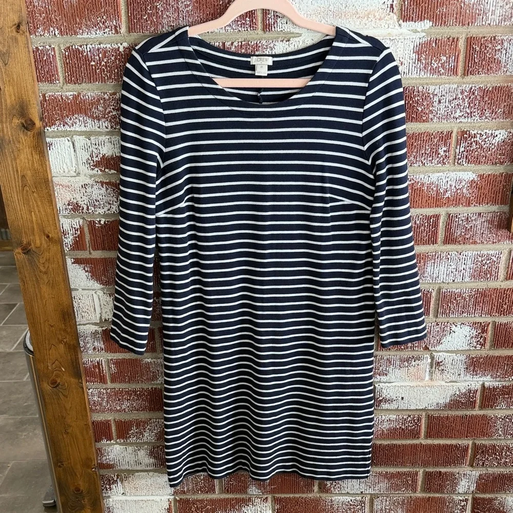 J. Crew Classic Navy and White Striped Long Sleeve Nautical Preppy Dress Sz XS
